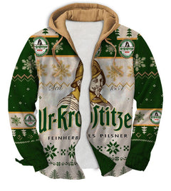 Grey green Geometric Ugly Zip Hoodie