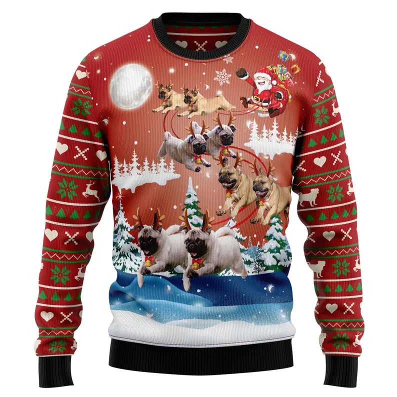 Pug Reindeer Ugly Sweater
