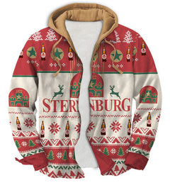Red Retro Geometric Ugly Zip Hoodie