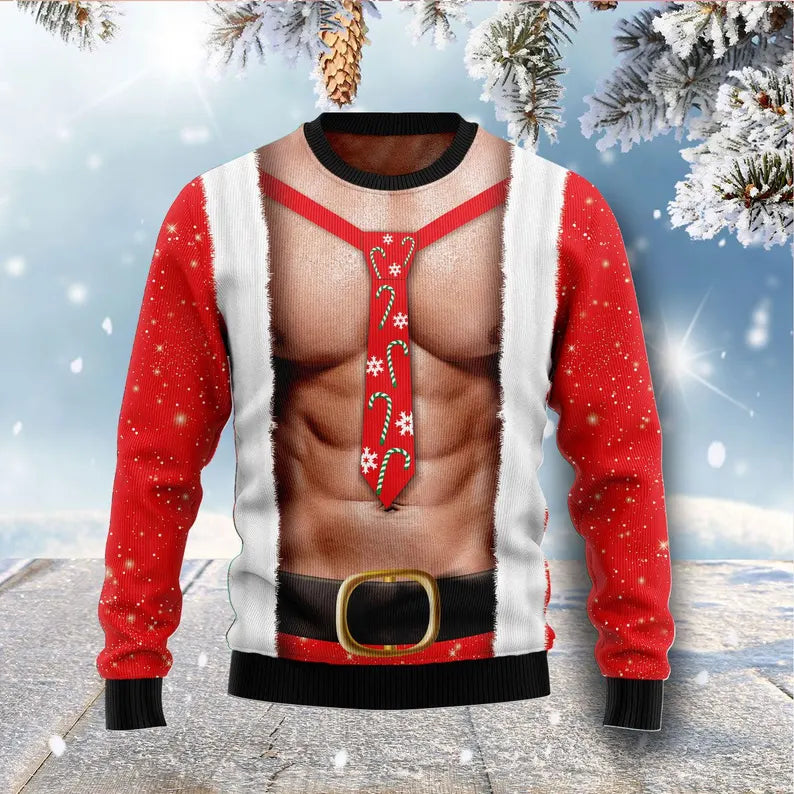 Sexy Santa Abs Christmas Ugly Sweater